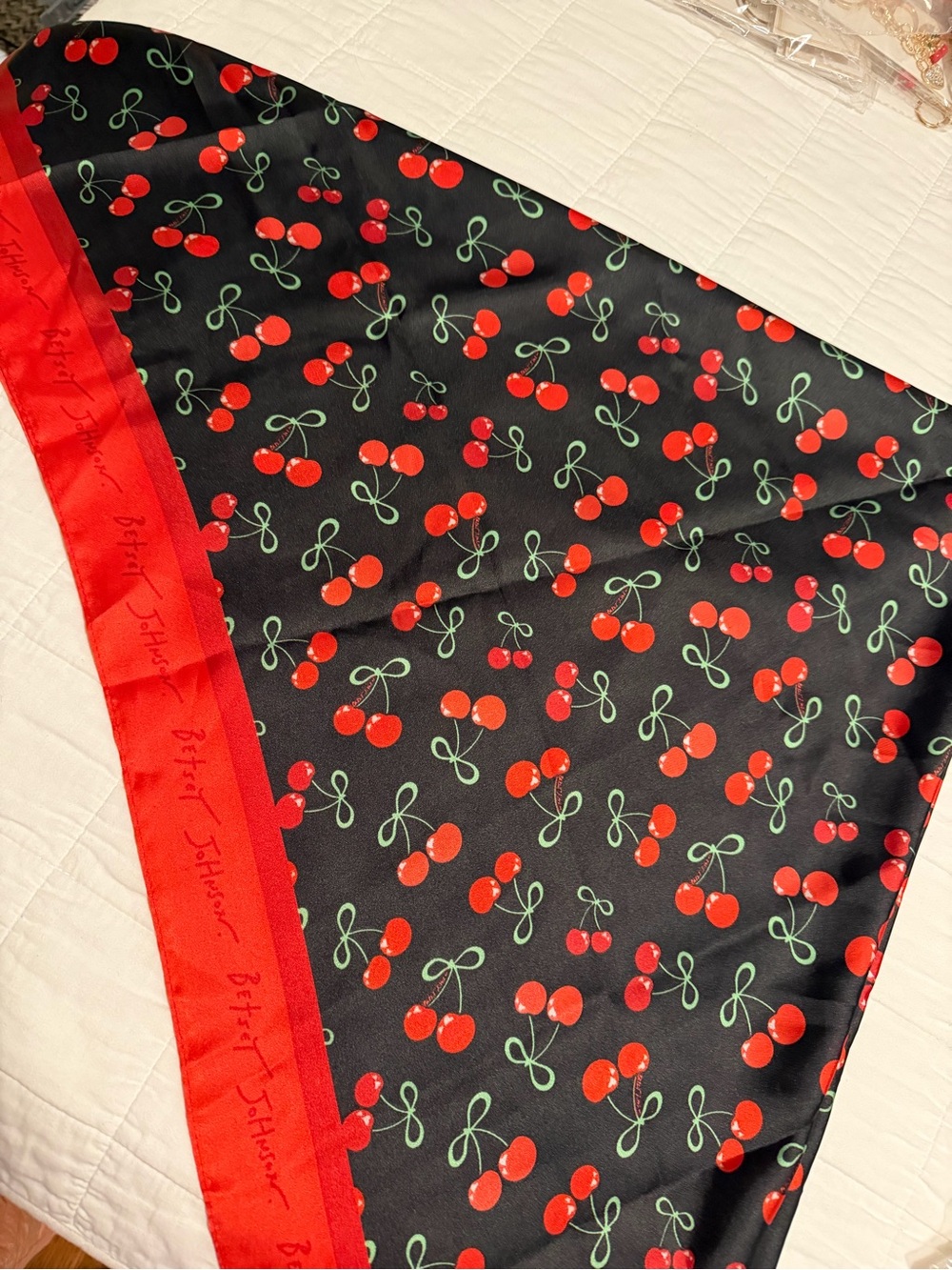 Betsey Johnson Cherry-Themed Scarf & Accessory Gift Bundle